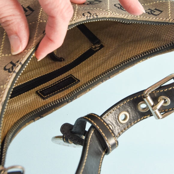 Dooney & Burke leather trim shoulder handbag, black/grey, vintage - Picture 9 of 9